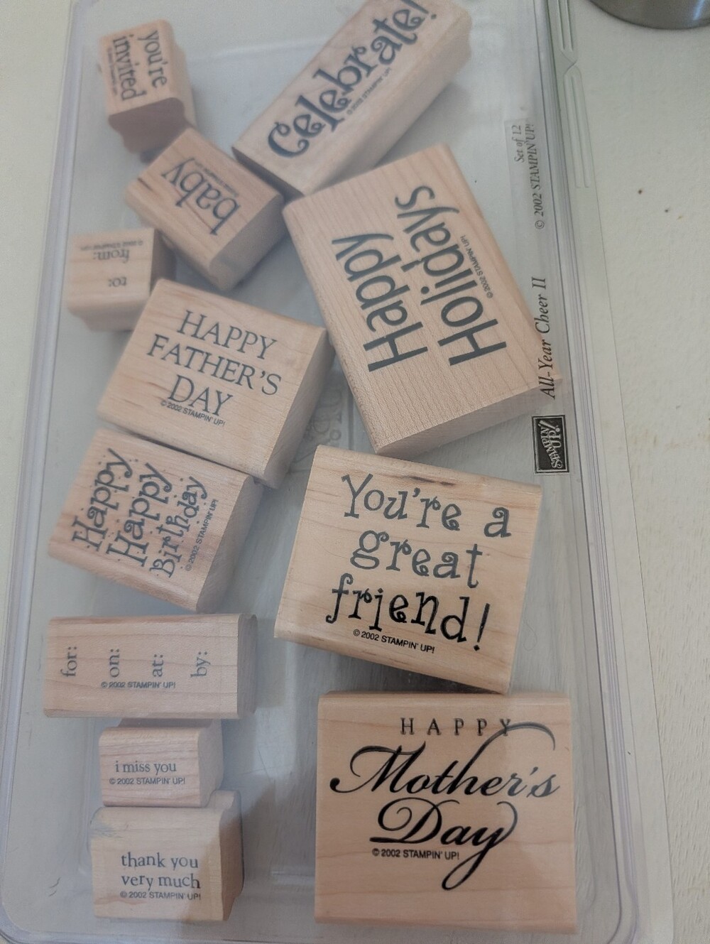 Stampin' Up! Wooden Sentiment Stamp Set - Natural Wood & Black Text
